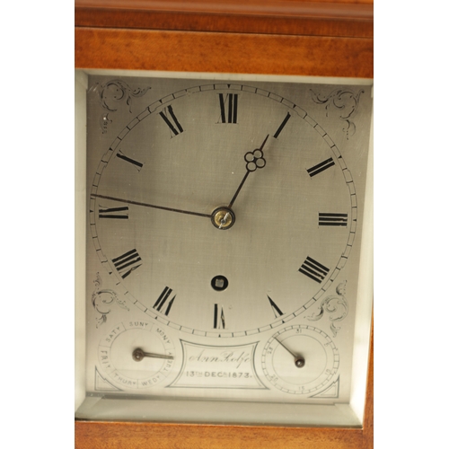 1156 - A SMALL 19TH CENTURY SATINWOOD FUSEE LIBRARY CLOCK WITH CALENDAR, the glazed rectangular case enclos... 