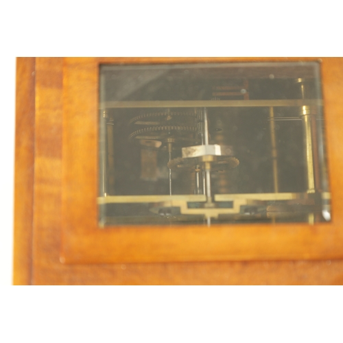 1156 - A SMALL 19TH CENTURY SATINWOOD FUSEE LIBRARY CLOCK WITH CALENDAR, the glazed rectangular case enclos... 