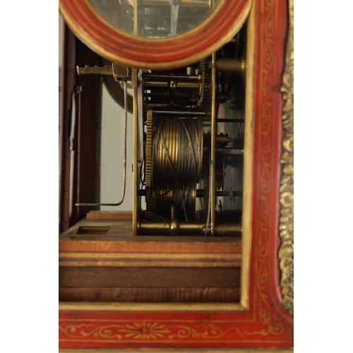 1157 - JOHN MONKHOUSE LONDON. AN UNUSUAL GEORGE III SCARLET LACQUERED WEIGHT DRIVEN THREE TRAIN LONGCASE CL... 