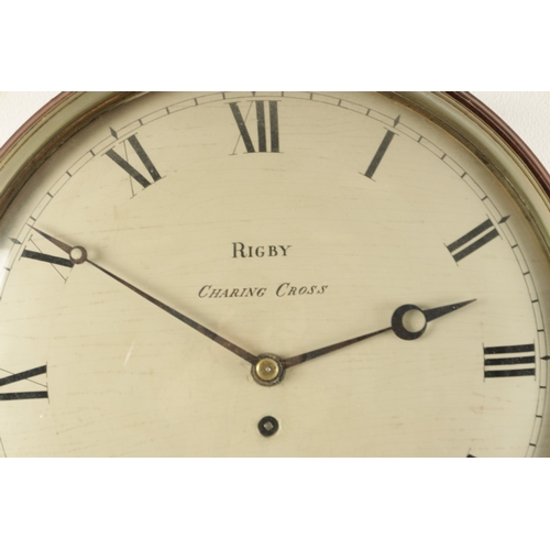 1158 - RIGBY, CHARING CROSS. A GEORGE III MAHOGANY 12” CONVEX WOODEN DIAL CLOCK with concave cast brass loc... 