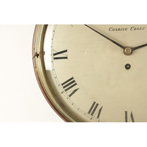 1158 - RIGBY, CHARING CROSS. A GEORGE III MAHOGANY 12” CONVEX WOODEN DIAL CLOCK with concave cast brass loc... 