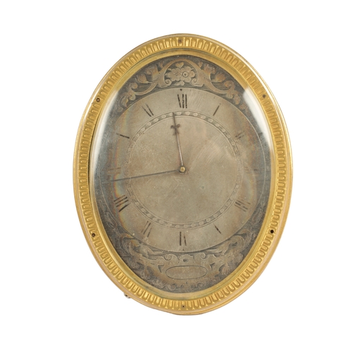 1159 - A 19TH CENTURY CASED ENGRAVED GILT BRASS STRUT CLOCK the engraved oval dial with shuttered back and ... 