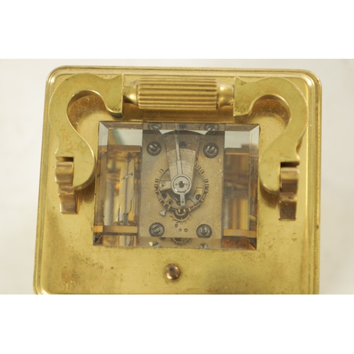 1160 - A LATE 19TH CENTURY FRENCH REPEATING CARRIAGE CLOCK the brass case with ribbed corners enclosing an ... 