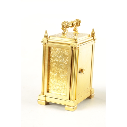 1162 - A SMALL MID 19TH CENTURY ENGLISH FUSEE GILT BRASS CARRIAGE CLOCK the good quality case fully engrave... 