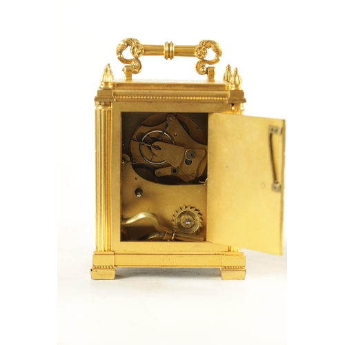 1162 - A SMALL MID 19TH CENTURY ENGLISH FUSEE GILT BRASS CARRIAGE CLOCK the good quality case fully engrave... 