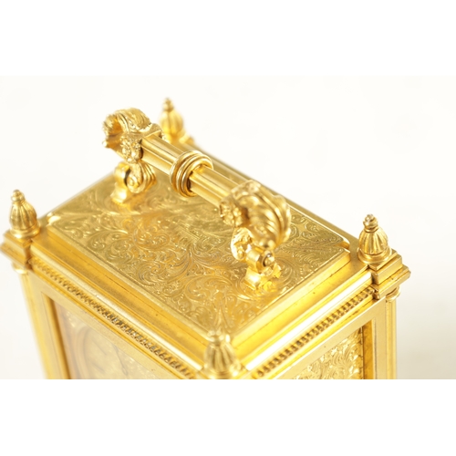 1162 - A SMALL MID 19TH CENTURY ENGLISH FUSEE GILT BRASS CARRIAGE CLOCK the good quality case fully engrave... 