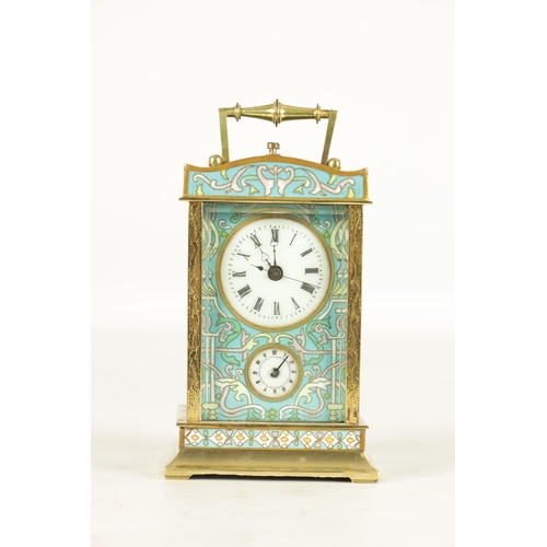 1163 - A 20TH CENTURY CHINESE EXPORT CHAMPLEVE ENAMEL REPEATING CARRIAGE CLOCK the enamel dial with Roman n... 