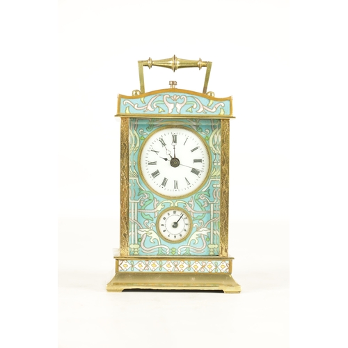 1163 - A 20TH CENTURY CHINESE EXPORT CHAMPLEVE ENAMEL REPEATING CARRIAGE CLOCK the enamel dial with Roman n... 