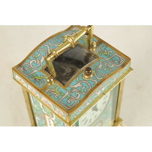 1163 - A 20TH CENTURY CHINESE EXPORT CHAMPLEVE ENAMEL REPEATING CARRIAGE CLOCK the enamel dial with Roman n... 