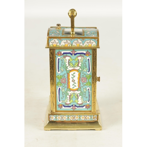 1163 - A 20TH CENTURY CHINESE EXPORT CHAMPLEVE ENAMEL REPEATING CARRIAGE CLOCK the enamel dial with Roman n... 