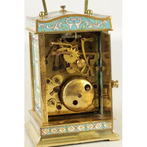 1163 - A 20TH CENTURY CHINESE EXPORT CHAMPLEVE ENAMEL REPEATING CARRIAGE CLOCK the enamel dial with Roman n... 