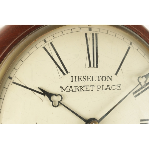 1167 - HESSELTON, MARKET PLACE, BEVERLEY. A 19TH CENTURY AND LATER 9” MAHOGANY FUSEE DROP DIAL WALL CLOCK w... 