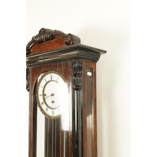 1168 - A 19TH CENTURY BIEDERMEIER VIENNA GRAND SONNERIE REGULATOR WALL CLOCK, having a slender glazed rosew... 