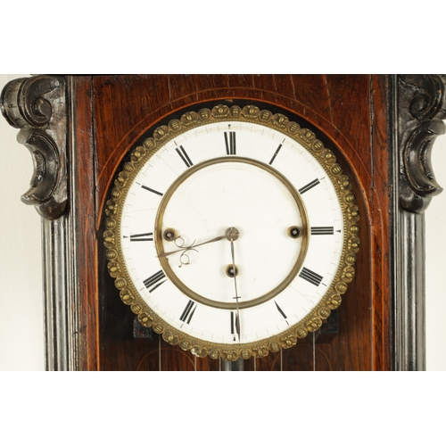 1168 - A 19TH CENTURY BIEDERMEIER VIENNA GRAND SONNERIE REGULATOR WALL CLOCK, having a slender glazed rosew... 