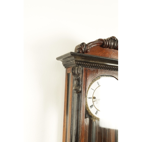 1168 - A 19TH CENTURY BIEDERMEIER VIENNA GRAND SONNERIE REGULATOR WALL CLOCK, having a slender glazed rosew... 