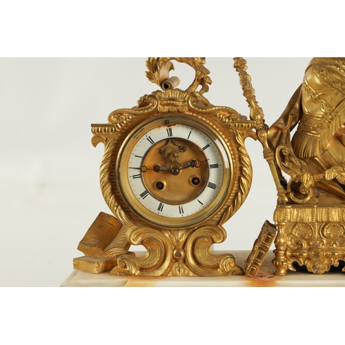 1169 - A LARGE 19TH CENTURY FRENCH WHITE MARBLE AND ORMOLU MOUNTED THREE PIECE CLOCK GARNITURE the figural ... 