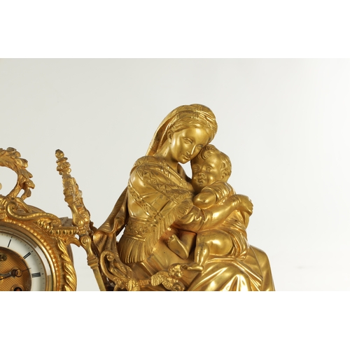 1169 - A LARGE 19TH CENTURY FRENCH WHITE MARBLE AND ORMOLU MOUNTED THREE PIECE CLOCK GARNITURE the figural ... 