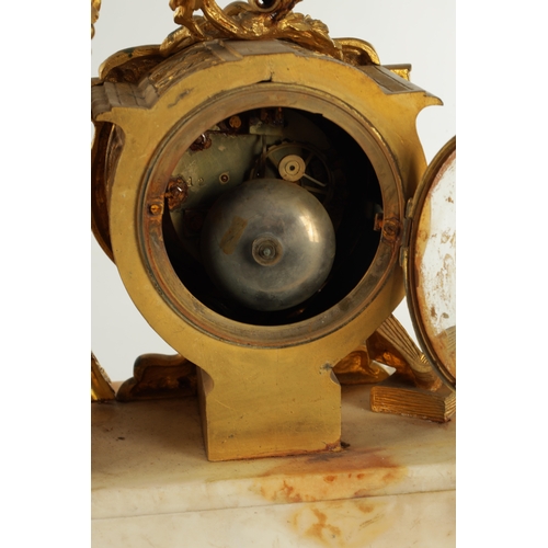 1169 - A LARGE 19TH CENTURY FRENCH WHITE MARBLE AND ORMOLU MOUNTED THREE PIECE CLOCK GARNITURE the figural ... 