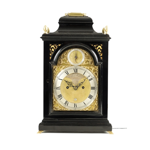 1171 - ALEX WILSON, LONDON. A GEORGE III EBONISED VERGE BRACKET CLOCK the bell top case with moulded glazed... 