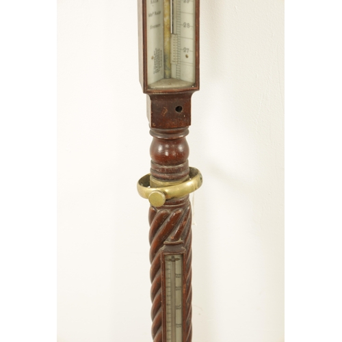 1172 - T. HEMSLEY, LONDON. A MID 19TH CENTURY MAHOGANY CASED MARINE BAROMETER the barley twist case with ca... 