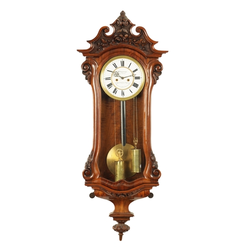 1173 - W. SCHONBERGER, VIENNA. A SMALL 19TH CENTURY WALNUT STRIKING REGULATOR WALL CLOCK, the foliate carve... 