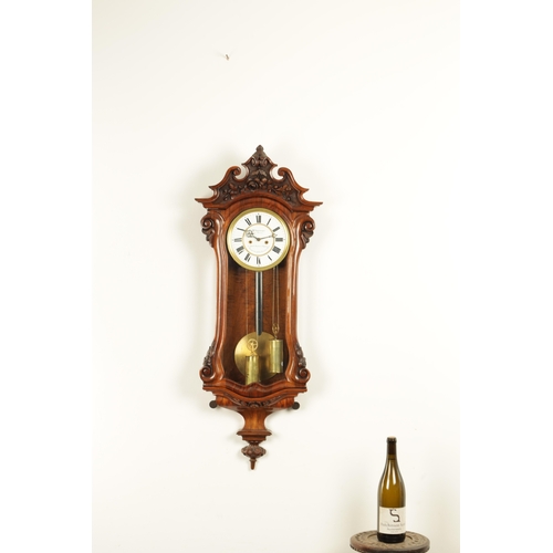 1173 - W. SCHONBERGER, VIENNA. A SMALL 19TH CENTURY WALNUT STRIKING REGULATOR WALL CLOCK, the foliate carve... 