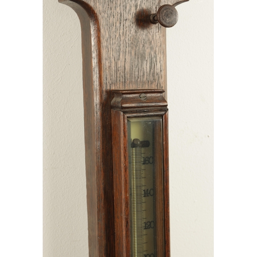 1175 - NEGRETTI & ZAMBRA, LONDON. A LATE 19TH CENTURY OAK CASE STICK BAROMETER, with calibrated ivorine bar... 