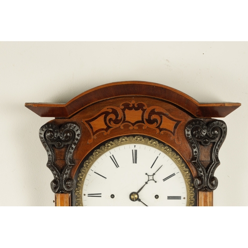 1176 - A 19TH CENTURY INLAID BIEDERMEIER GRAND SONNERIE VIENNA REGULATOR WALL CLOCK, the unusual glazed ros... 