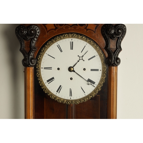 1176 - A 19TH CENTURY INLAID BIEDERMEIER GRAND SONNERIE VIENNA REGULATOR WALL CLOCK, the unusual glazed ros... 