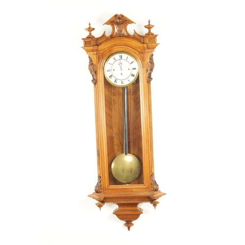 1177 - A LARGE 19TH CENTURY WALNUT GRAND SONNERIE VIENNA REGULATOR WALL CLOCK, the glazed case with shaped ... 