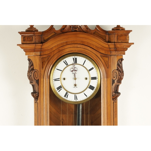 1177 - A LARGE 19TH CENTURY WALNUT GRAND SONNERIE VIENNA REGULATOR WALL CLOCK, the glazed case with shaped ... 