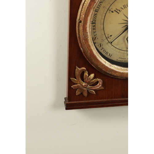 1178 - A LATE 18TH CENTURY SWISS WALNUT BAROMETER with applied gilt mounts and calibrated barometer and the... 