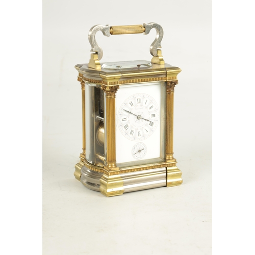 1179 - A LATE 19TH CENTURY FRENCH BRASS AND SILVERED REPEATING CARRIAGE CLOCK WITH BOWED SIDES the shaped f... 