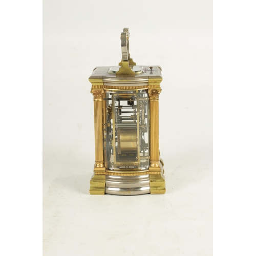 1179 - A LATE 19TH CENTURY FRENCH BRASS AND SILVERED REPEATING CARRIAGE CLOCK WITH BOWED SIDES the shaped f... 