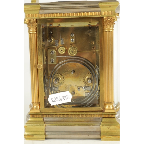 1179 - A LATE 19TH CENTURY FRENCH BRASS AND SILVERED REPEATING CARRIAGE CLOCK WITH BOWED SIDES the shaped f... 