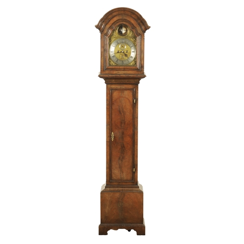 1180 - AN EARLY 20TH CENTURY WALNUT WEIGHT DRIVEN GRANDDAUGHTER CLOCK WITH SPHERICAL MOON, the good quality... 