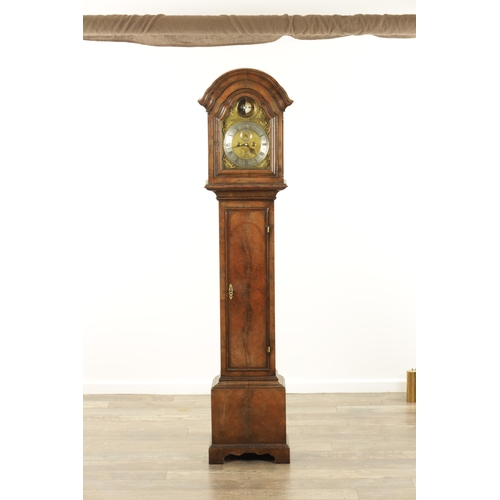 1180 - AN EARLY 20TH CENTURY WALNUT WEIGHT DRIVEN GRANDDAUGHTER CLOCK WITH SPHERICAL MOON, the good quality... 