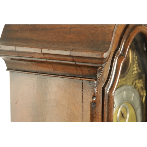 1180 - AN EARLY 20TH CENTURY WALNUT WEIGHT DRIVEN GRANDDAUGHTER CLOCK WITH SPHERICAL MOON, the good quality... 