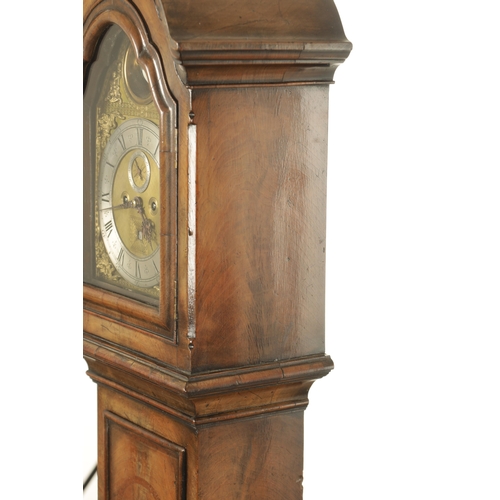 1180 - AN EARLY 20TH CENTURY WALNUT WEIGHT DRIVEN GRANDDAUGHTER CLOCK WITH SPHERICAL MOON, the good quality... 