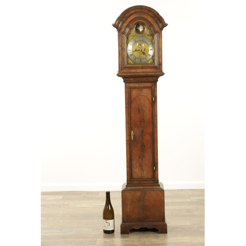 1180 - AN EARLY 20TH CENTURY WALNUT WEIGHT DRIVEN GRANDDAUGHTER CLOCK WITH SPHERICAL MOON, the good quality... 