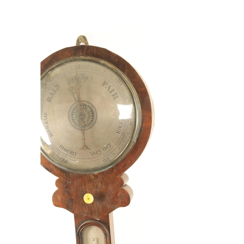 1182 - A FIGURED MAHOGANY CLOCK BAROMETER SIGNED NEGRETTI & ZAMBRA, the silvered calibrated barometer dial ... 