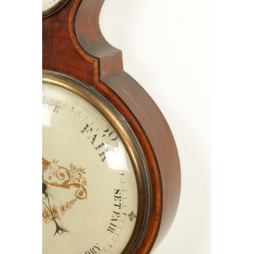 1184 - A. BARNASCHINA, GRAVESEND. A LARGE REGENCY FIGURED MAHOGANY BAROMETER WITH EIGHT DAY FUSEE CLOCK, th... 