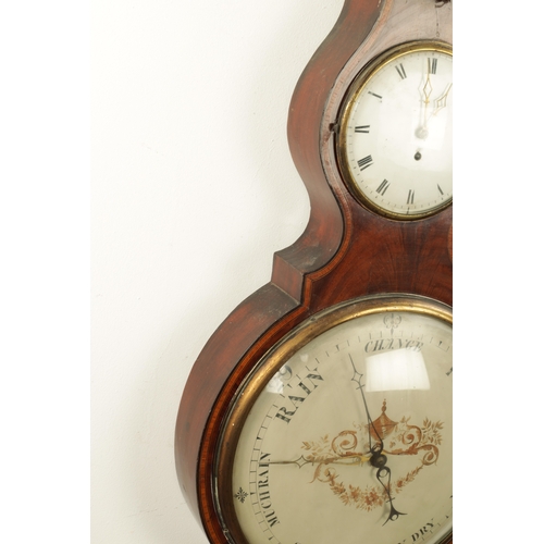 1184 - A. BARNASCHINA, GRAVESEND. A LARGE REGENCY FIGURED MAHOGANY BAROMETER WITH EIGHT DAY FUSEE CLOCK, th... 