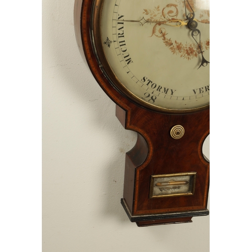 1184 - A. BARNASCHINA, GRAVESEND. A LARGE REGENCY FIGURED MAHOGANY BAROMETER WITH EIGHT DAY FUSEE CLOCK, th... 