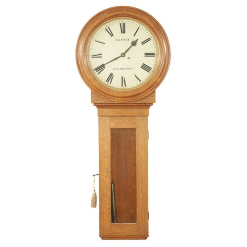 1186 - BARRIE, EDINBURGH. A LATE 19TH CENTURY SCOTTISH FUSEE WALL CLOCK, the oak glazed case with moulded s... 