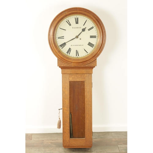 1186 - BARRIE, EDINBURGH. A LATE 19TH CENTURY SCOTTISH FUSEE WALL CLOCK, the oak glazed case with moulded s... 