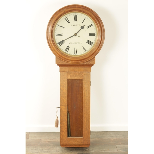 1186 - BARRIE, EDINBURGH. A LATE 19TH CENTURY SCOTTISH FUSEE WALL CLOCK, the oak glazed case with moulded s... 