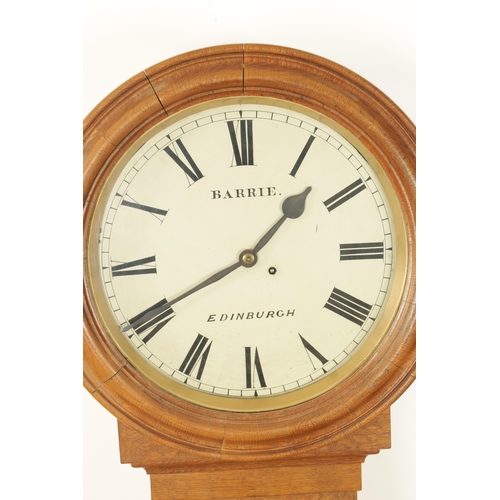 1186 - BARRIE, EDINBURGH. A LATE 19TH CENTURY SCOTTISH FUSEE WALL CLOCK, the oak glazed case with moulded s... 