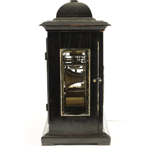 1187 - THOMAS MARTIN. LONDON. A WILLIAM AND MARY EBONY VENEERED QUARTER REPEATING BRACKET CLOCK, the caddy ... 