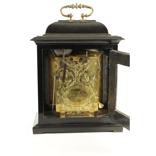 1187 - THOMAS MARTIN. LONDON. A WILLIAM AND MARY EBONY VENEERED QUARTER REPEATING BRACKET CLOCK, the caddy ... 